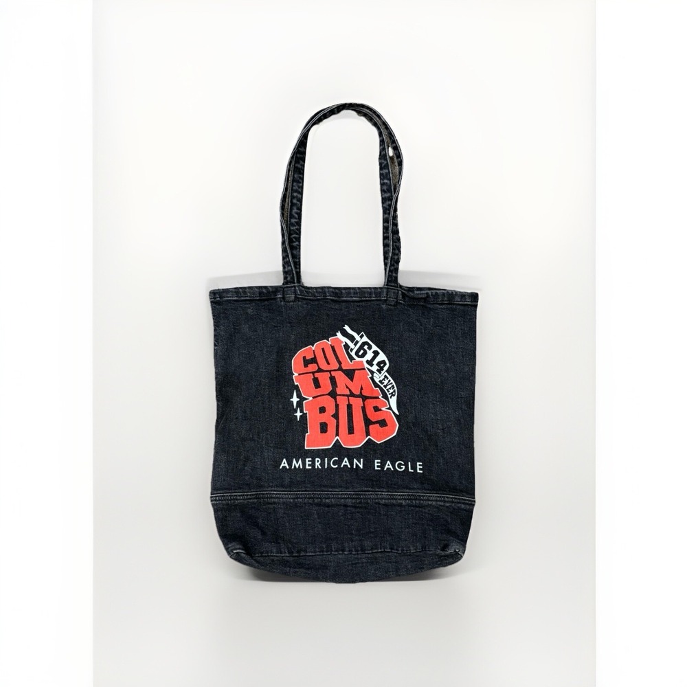 American Eagle Columbus Ohio 614 Ever Black Denim Open Tote Bag Shopping Bag